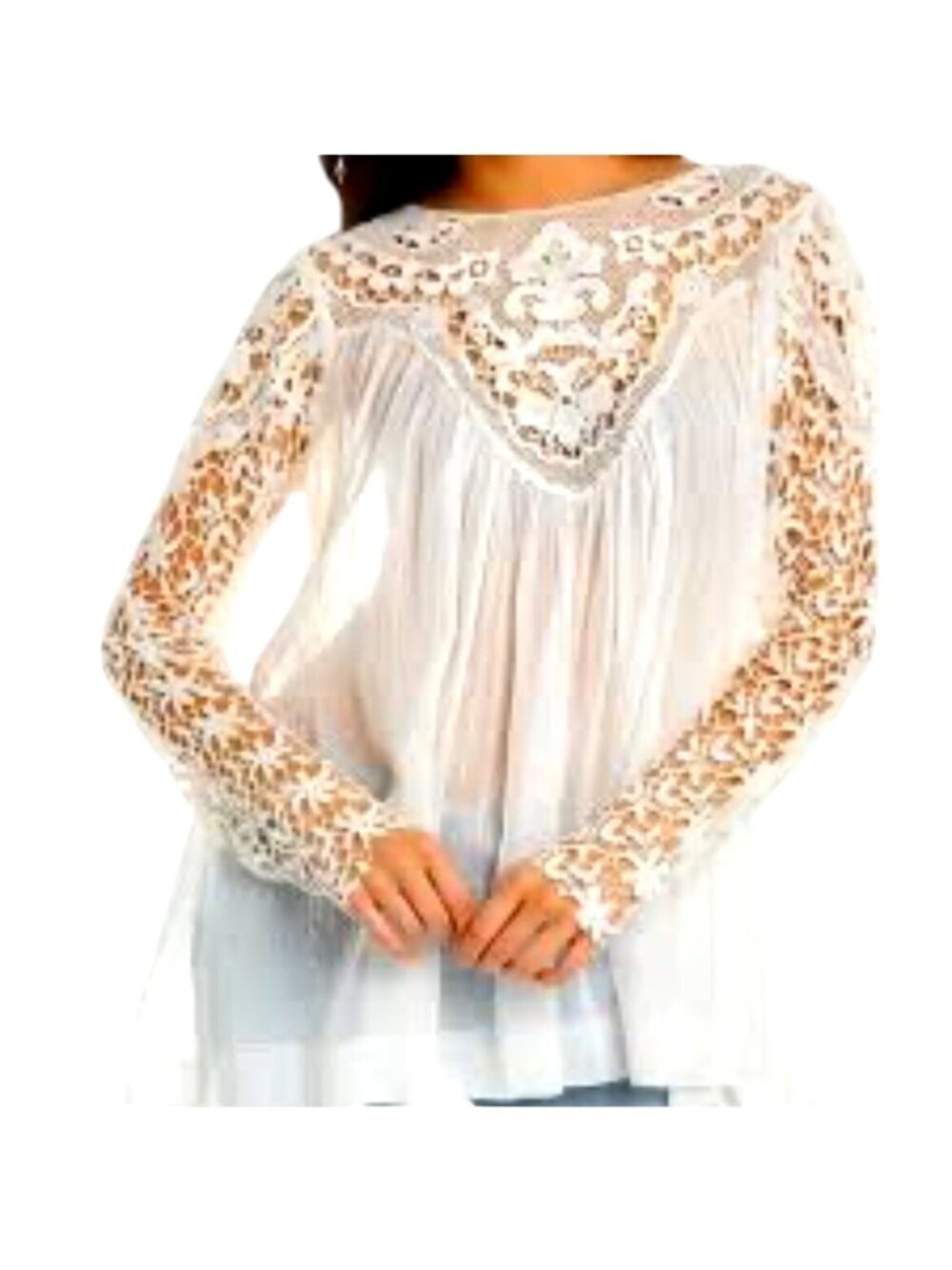Free People Vera Lace Tunic Top White Size Small